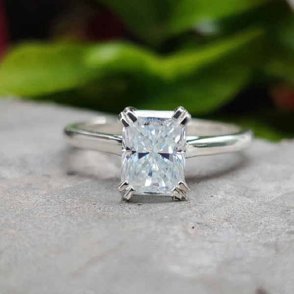 Classic Radiant Cut Moissanite Solitaire Engagement Ring in Sterling Silver