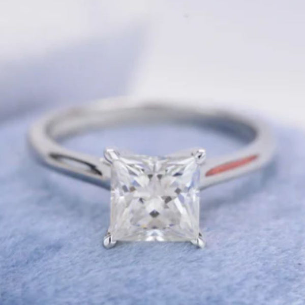 Romantic 1ct Princess Cut Moissanite Engagement Ring in Sterling Silver