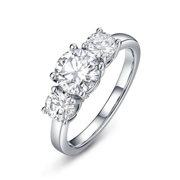 Gorgeous Moissanite Round Cut Three Stone Engagement Ring in Sterling Silver