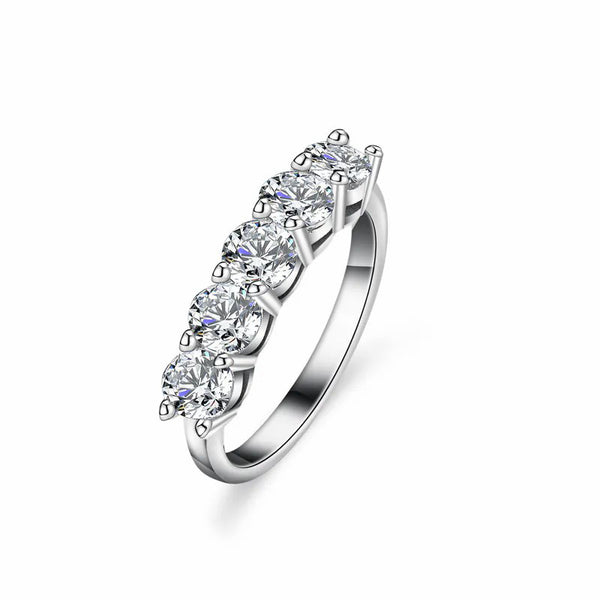 Exquisite Moissanite Five-Stone Round cut Engagement Ring in Sterling Silver