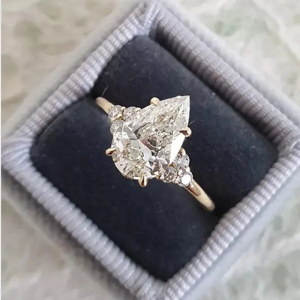Stunning 4 Carat Pear Cut Engagement Ring in Sterling Silver