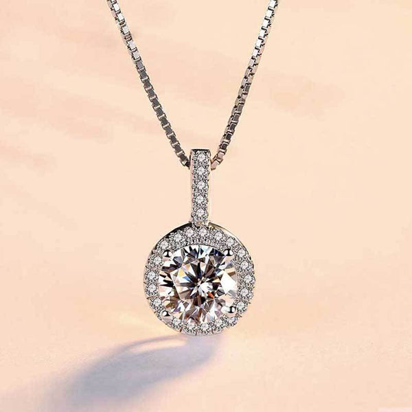 Sterling Silver Zirconia Classic Round Cut Women's Pendant Necklace