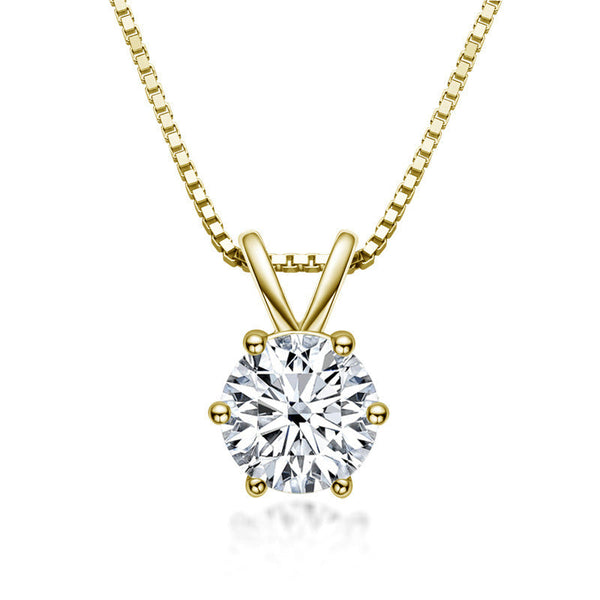 Moissanite Yellow Gold Round Cut Pendant Necklace in Sterling Silver