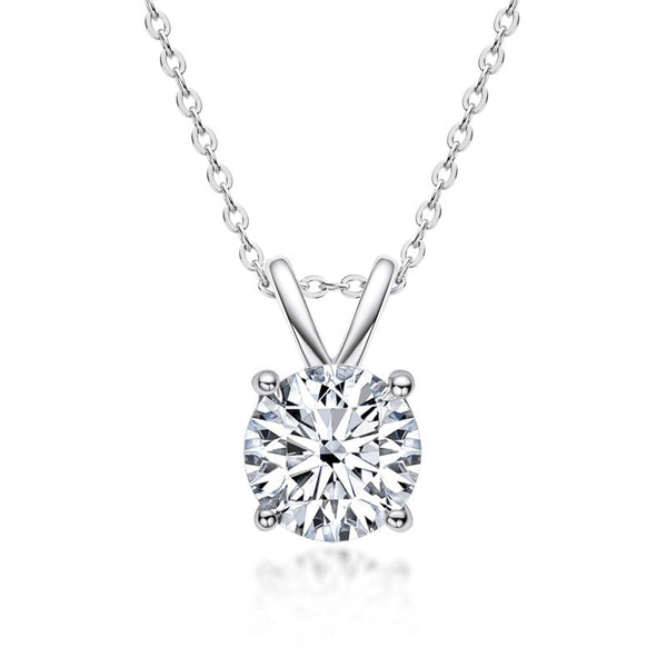 Moissanite Lovely 4 Prong White Gold Round Cut Pendant Necklace in Sterling Silver