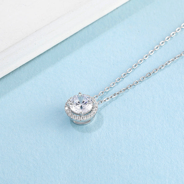 Moissanite  Luxurious Halo 1.0 Carat Round Cut Pendant Necklace in Sterling Silver
