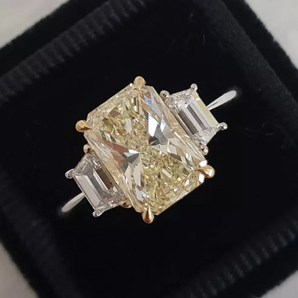 Gorgeous 5 Carat Yellow Three Stone Radiant Cut Engagement Ring for Women