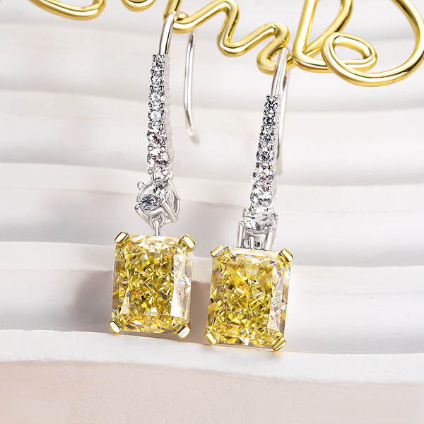 Luxury Radiant Cut Sona Simulated Diamond Yellow Sapphire Drop Earrings for Women in Sterling Silver