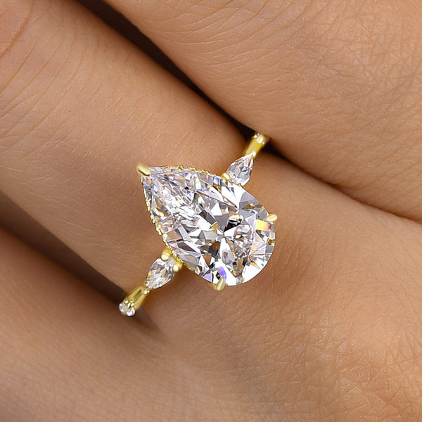 Precious Yellow Gold 3.5 Carat Pear Cut Women's Engagement Ring