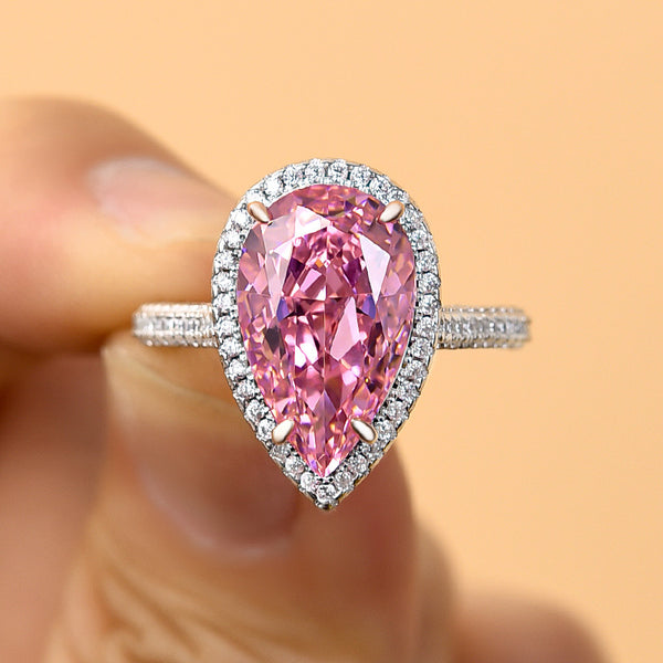 Romantic Pear Cut Pink Gemstone Halo Engagement Ring