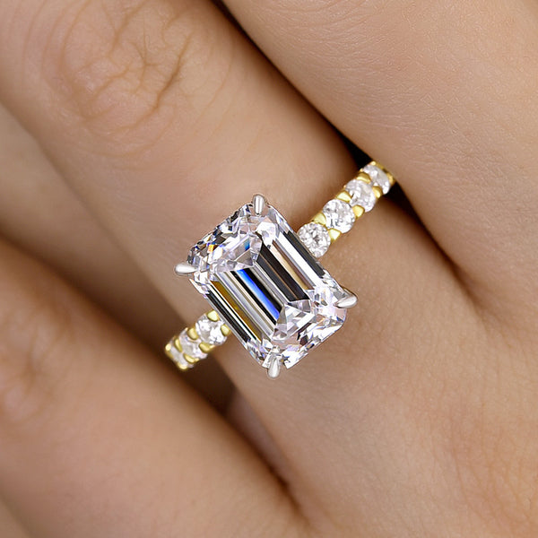 Gorgeous 4.5 Carat Emerald Cut Engagement Ring in Sterling Silver