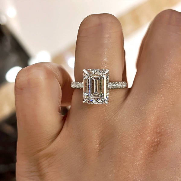 Exquisite Emerald Cut Engagement Ring for Women in Sterling Silver