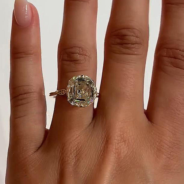 Elegant Vintage Asscher Cut Engagement Ring for Women in Sterling Silver
