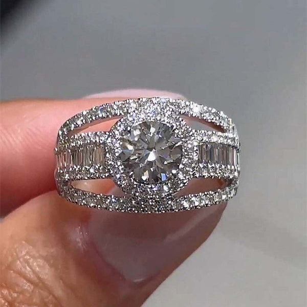 Sparkle Three Layer Halo 3 Carat Round Cut Engagement Ring for Women