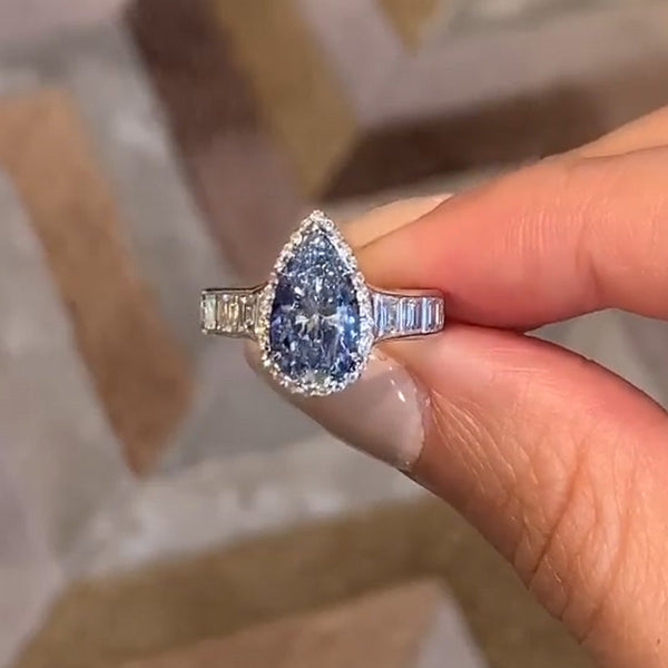 Elegant Aquamarine Blue 3.0 Carat Pear Cut Engagement Ring in Sterling Silver