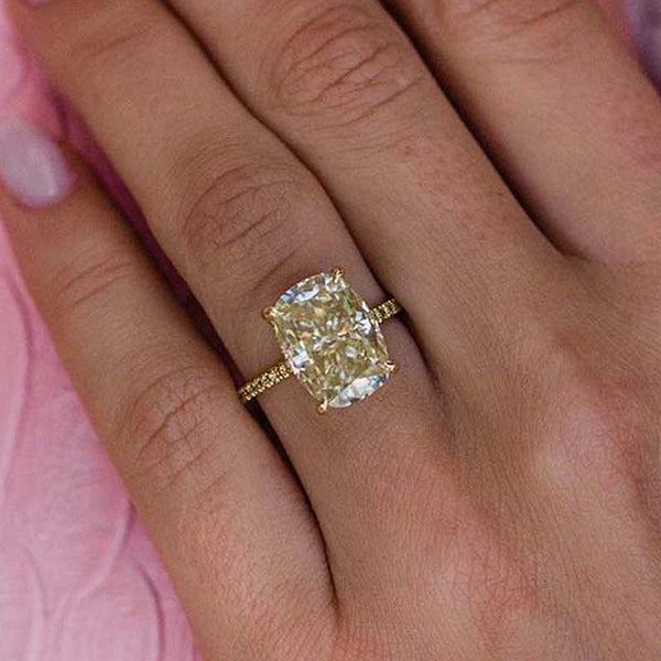 Gorgeous Yellow Gold Elongated Cushion Cut Solitaire Engagement Ring