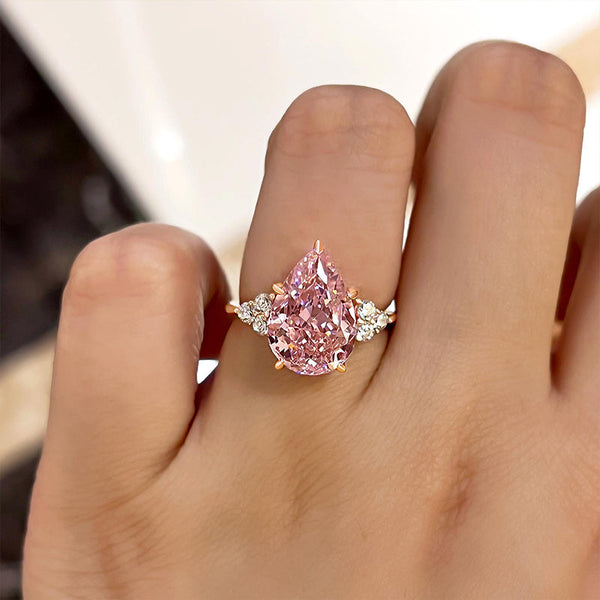 Gorgeous Rose Gold Pear Cut Pink Sapphire Engagement Ring in Sterling Silver