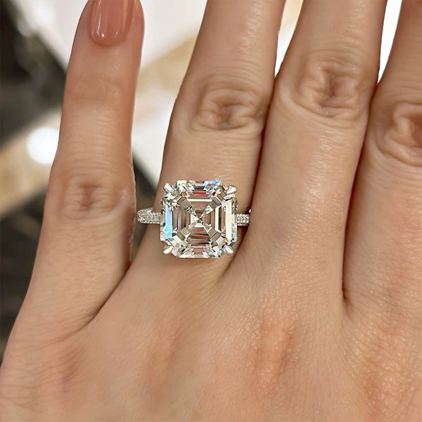 Gorgeous 8 Carat Asscher Cut Women's Engagement Ring in Sterling Silver