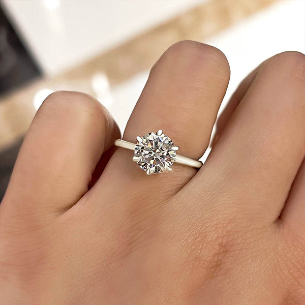 Classic Round Cut Moissanite Solitaire Engagement Ring for Her in Sterling Silver