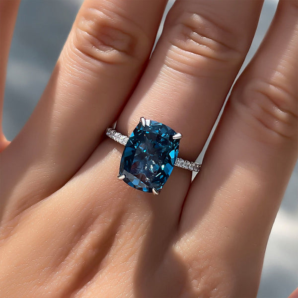 Exquisite Montana Blue Sapphire Cushion Cut Exclusive Engagement Ring
