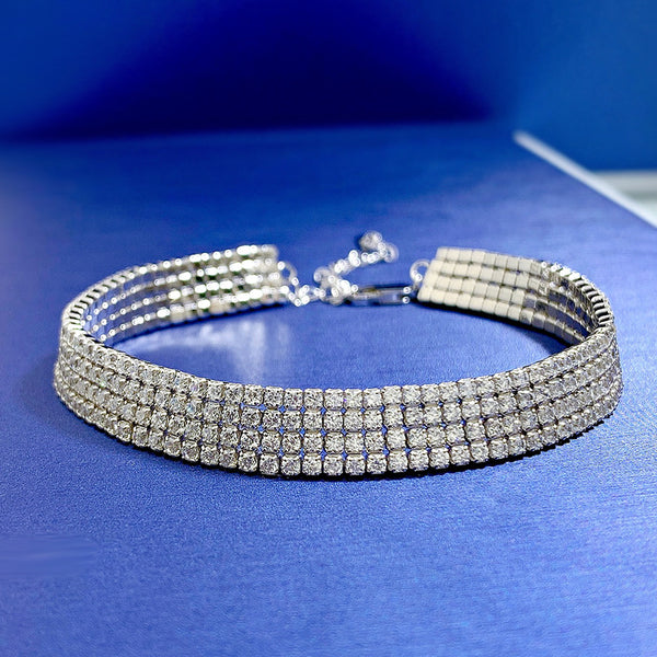 Luxury Four Rows Roud Cut Bracelet for Women in Sterling Silver