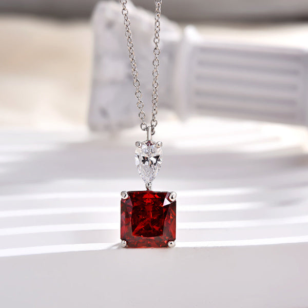 Stunning Radiant Cut Ruby Stone Necklace in Sterling Silver