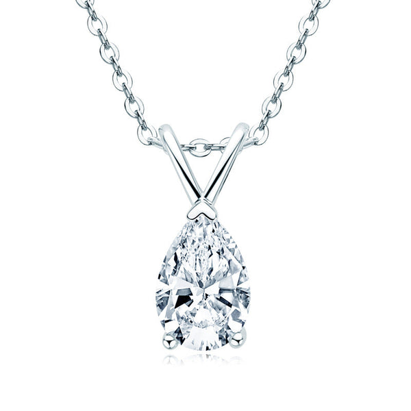 Excellent Pear Cut Moissanite Pendant Necklace in Sterling Silver
