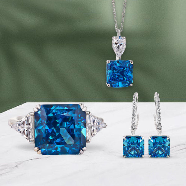 Honorable Blue Sapphire Radiant Cut 3PC Jewelry Set in Sterling Silver
