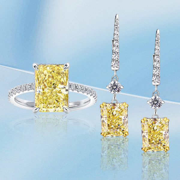 Stunning Radiant Cut Yellow Sapphire 2PC Jewelry Set in Sterling Silver