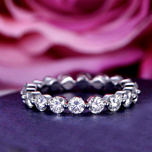 Sparkle Sterling Silver Round Cut Stackable Wedding Band for Women