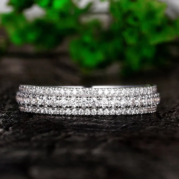 Classic 3-Line Pave Women's Wedding Band in Sterling Silver