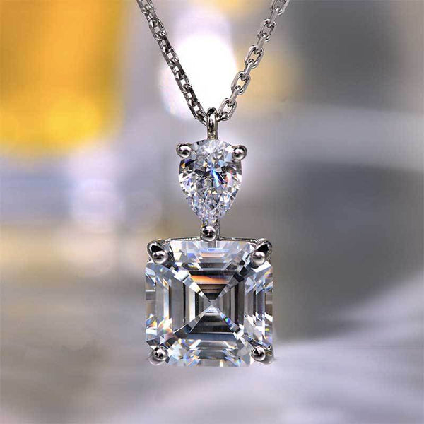 Luxury Stunning 12 Carat Asscher Cut White Sapphire Necklace in Sterling Silver